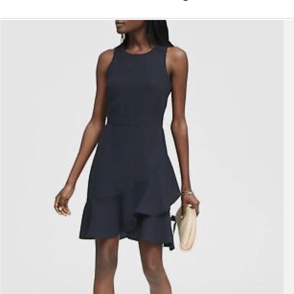 PRE-OWNED WOMEN’S Banana Republic Ruffle Wrap Racerback Dress, Black - Picture 3 of 14